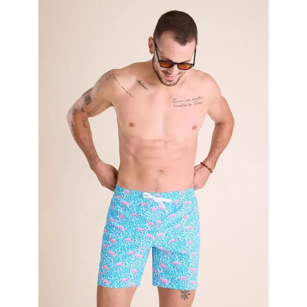 Chubbies Blue Pink Flamingo Swim Trunks Shorts 7 Inch Inseam Men's Size Small
